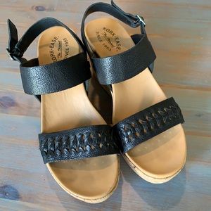 Kork Ease Black leather wedges. Size 11. Style number K61703CBHL17.